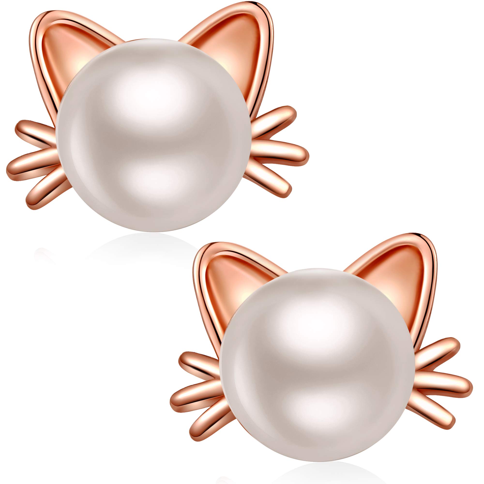 Cat Earrings for Women Rose Gold Earring Cat Pearl Earrings Silver Cats Jewelry for Women Cats Lover Gift Jewelry