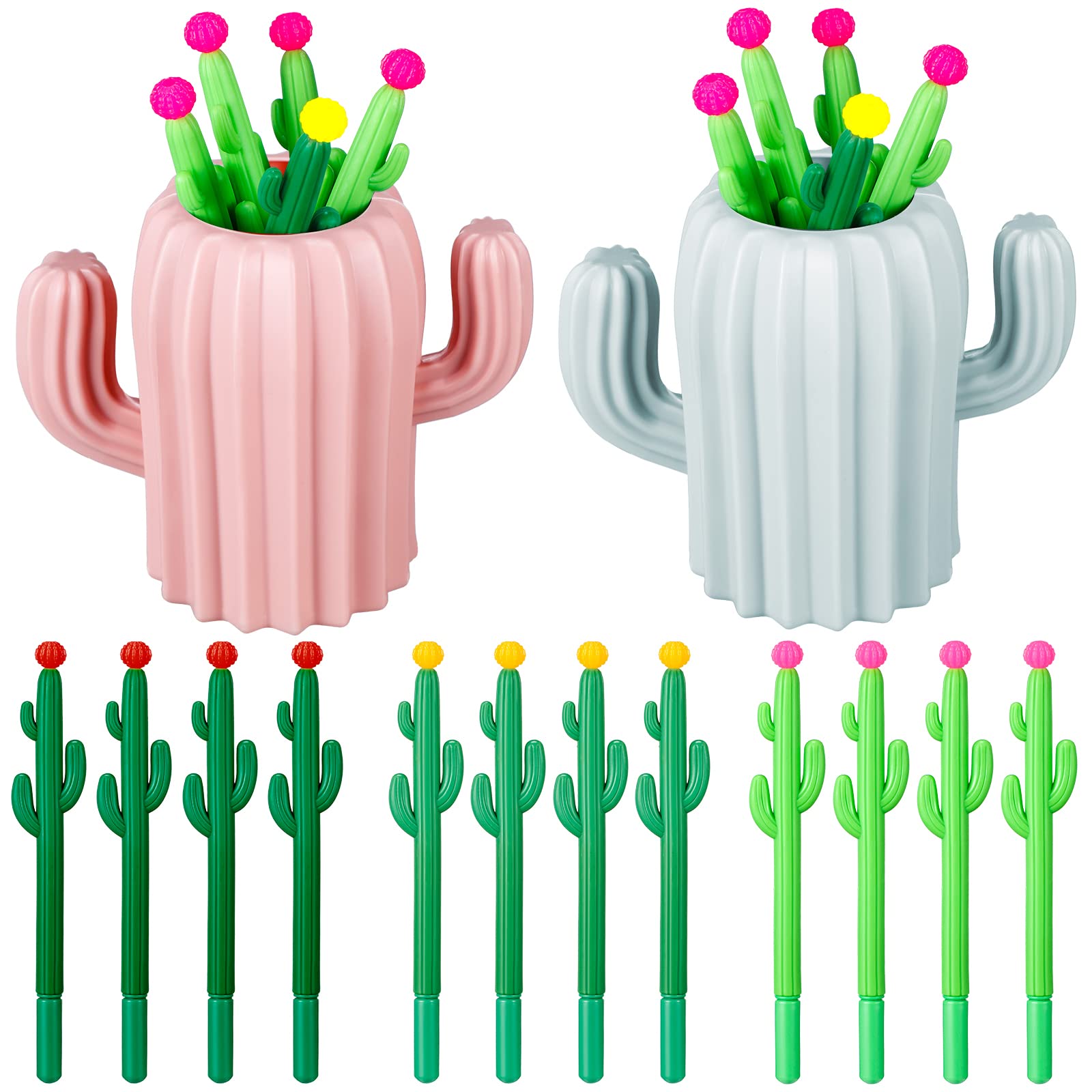 Photo 1 of Colarr 2 Pcs Cactus Pen Holder with 12 Pcs Cactus Pens for Desk Cute Pencil Holder Pens Cup Office Decor Desk Accessories Organizer for Home Office Desk