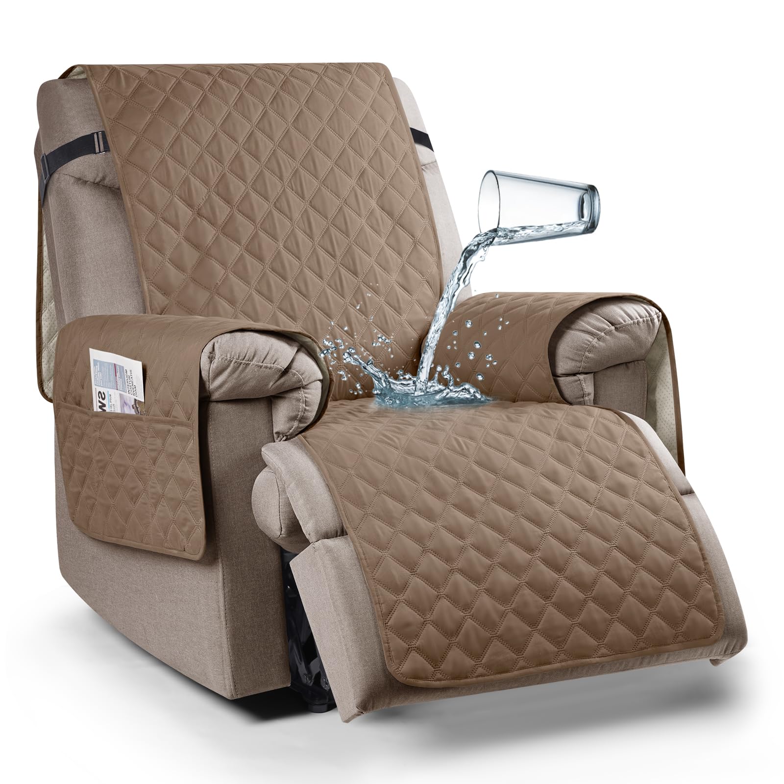 Photo 1 of Ruaozz 100% Waterproof Recliner Chair Cover Non-Slip Reclining Cover for Recliner Chair Washable Chair Seat Cover with Elastic Straps for Kids, Dogs, Pets (Light Brown, 23'')