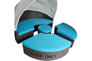 SOWINOS Outdoor Round Daybed Cushion Cover, 5 Piece Set Sunbed Cushion Cover, Water-Resistant Anti-Fade with Zipper Sun Bed Materss Cover, 24 Colors Available… (Sky Blue, 66 * 66 * 2 inch)