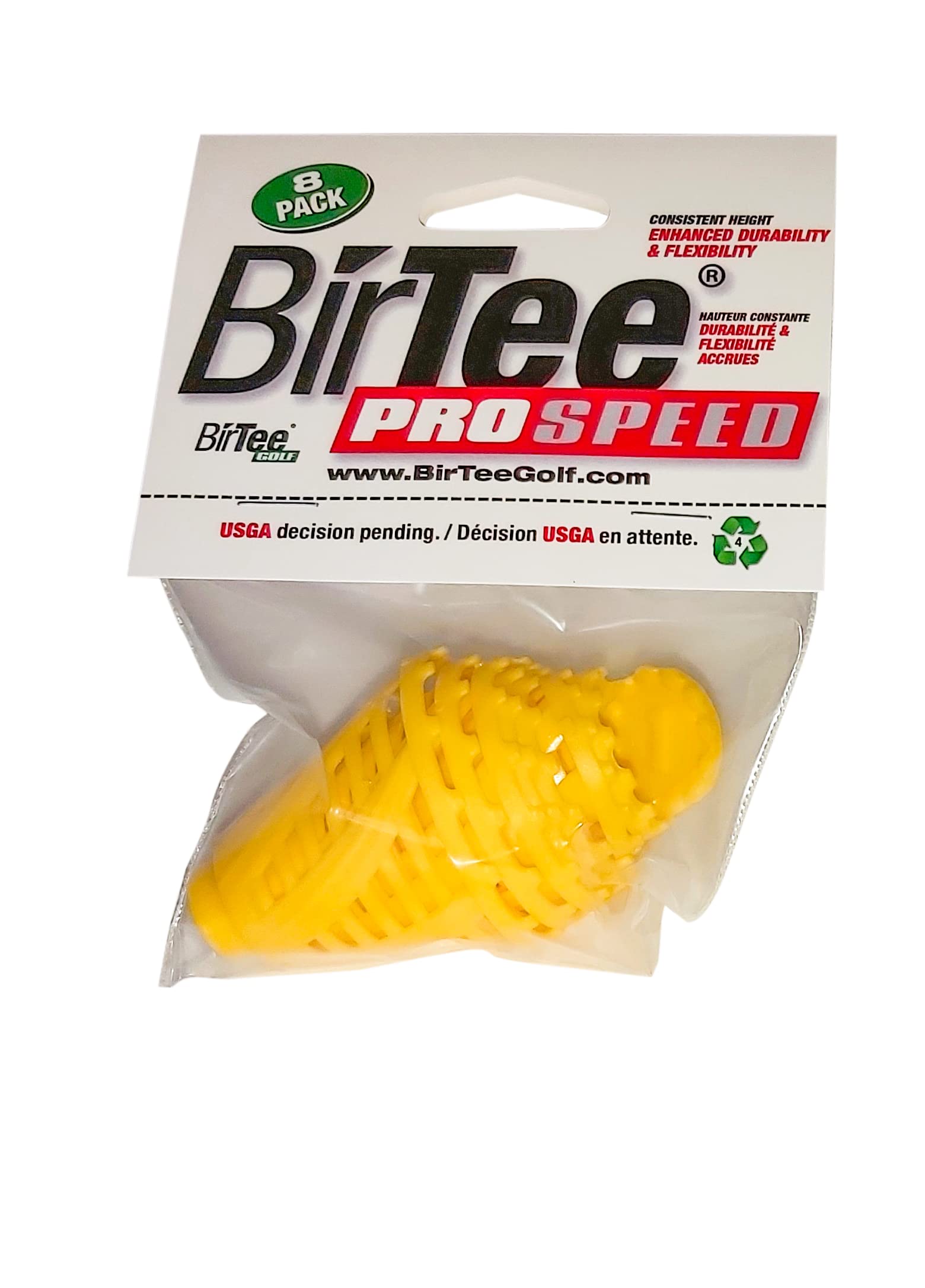 BirTee PRO Speed Golf Tees - Enhanced Durability, 8 Pack. Indoor/Simulator/Winter Tees. (Yellow)