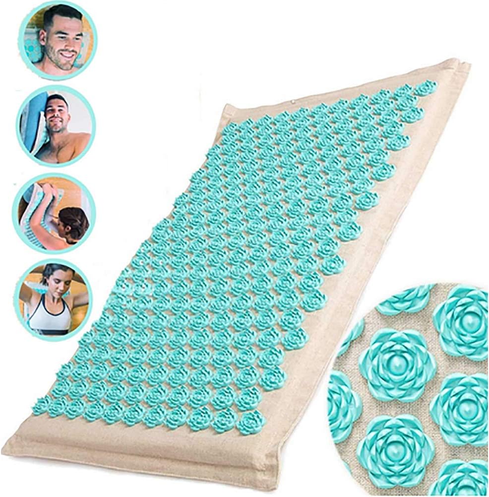 QIYU Lotus Acupoint Acupressure Mat and Pillow Set, Acupuncture Massage Mats, Acupressure Mat and Pillow Set for Back/Neck Pain Relief and Muscle Relaxation