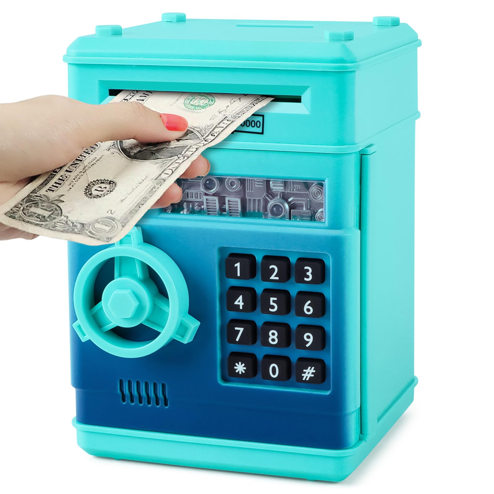 Photo 1 of ***VIEW NOTES*** Refasy Boy Toys Age 6-8, Electronic Piggy Bank Password Money Bank Toys for Kids, ATM Piggy Banks Money Saving Box, Birthday Xmas Gifts for Boys Girls 3 4 5 6 7 8 9 10 11 12 Years Old (Blue Green)