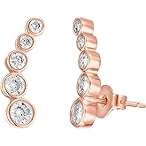 PAVOI 14K Gold Plated Sterling Silver Post Cubic Zirconia Ear Crawler Earrings - Tiny Faux Diamond Sterling Silver Post Ear Climber Fashion Earrings for Women
