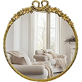YIDIE Antique Round Mirror, 28''Baroque Style Vintage Mirror Metal Frame Ornate Circle Wall Mirrors for Bathroom, Living Room