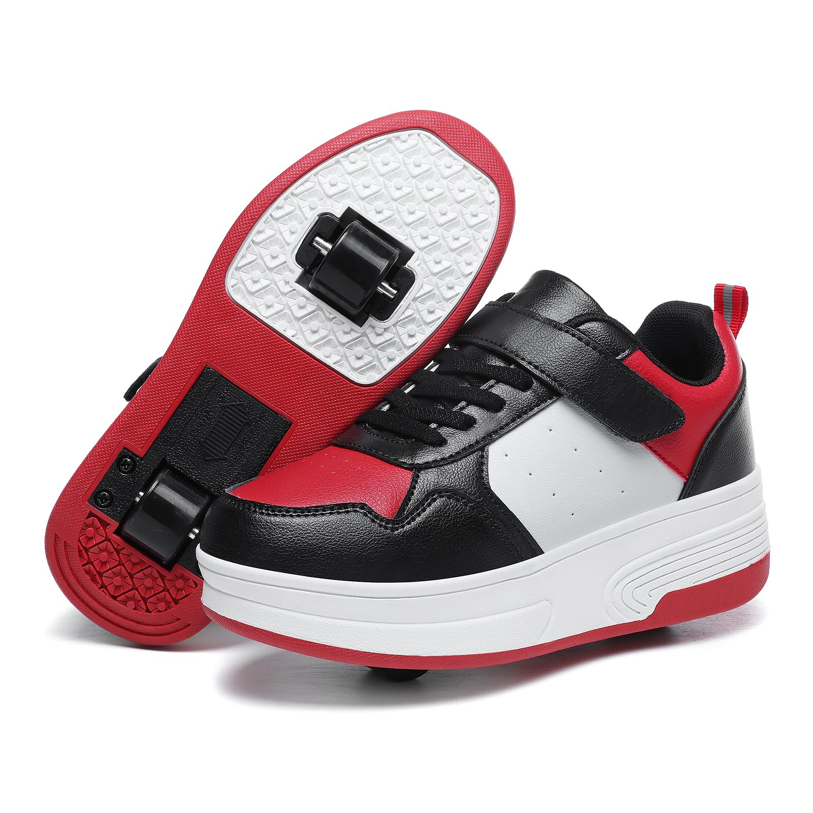 Photo 1 of HSQ Shoes with Wheels for Girls Boys Kids Detachable Wheeled 2 in 1 Roller Skating Shoes Fashion Wheelies Sneake White Black Red Size Little Kid 13