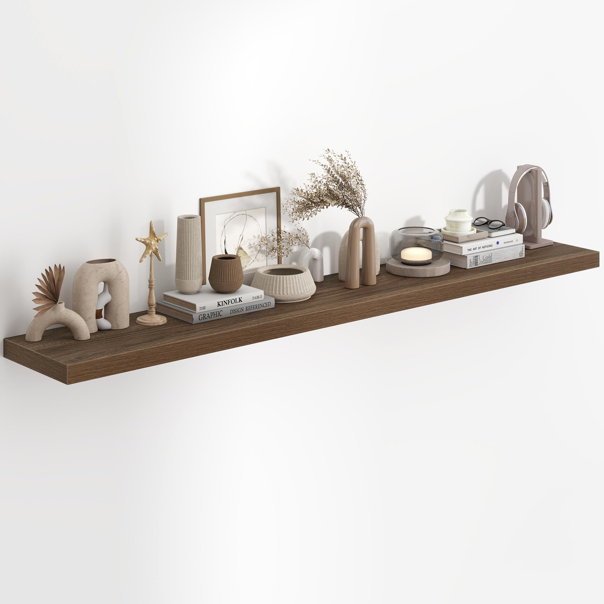 Photo 1 of Fun Memories 72 Inch Long Floating Shelves for Wall, 72x9.3 Large Floating Shelf for Bedroom, Kitchen, Bathroom, Wall Mounted Rustic Wood Shelves with Invisible Bracket for Books, Decor, Walnut