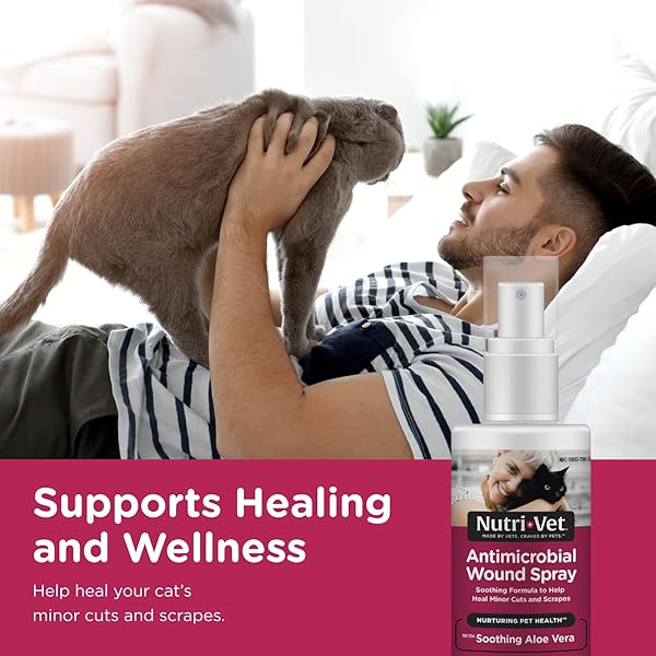 NUTRI-VET ANTIMICROBIAL WOUND SPRAY FOR CATS, CAT WOUND CLEANSER WITH ALOE AND VITAMIN E, HELPS SKIN CARE AND REDUCE PAIN, KITTEN SUPPLIES, 4 OZ