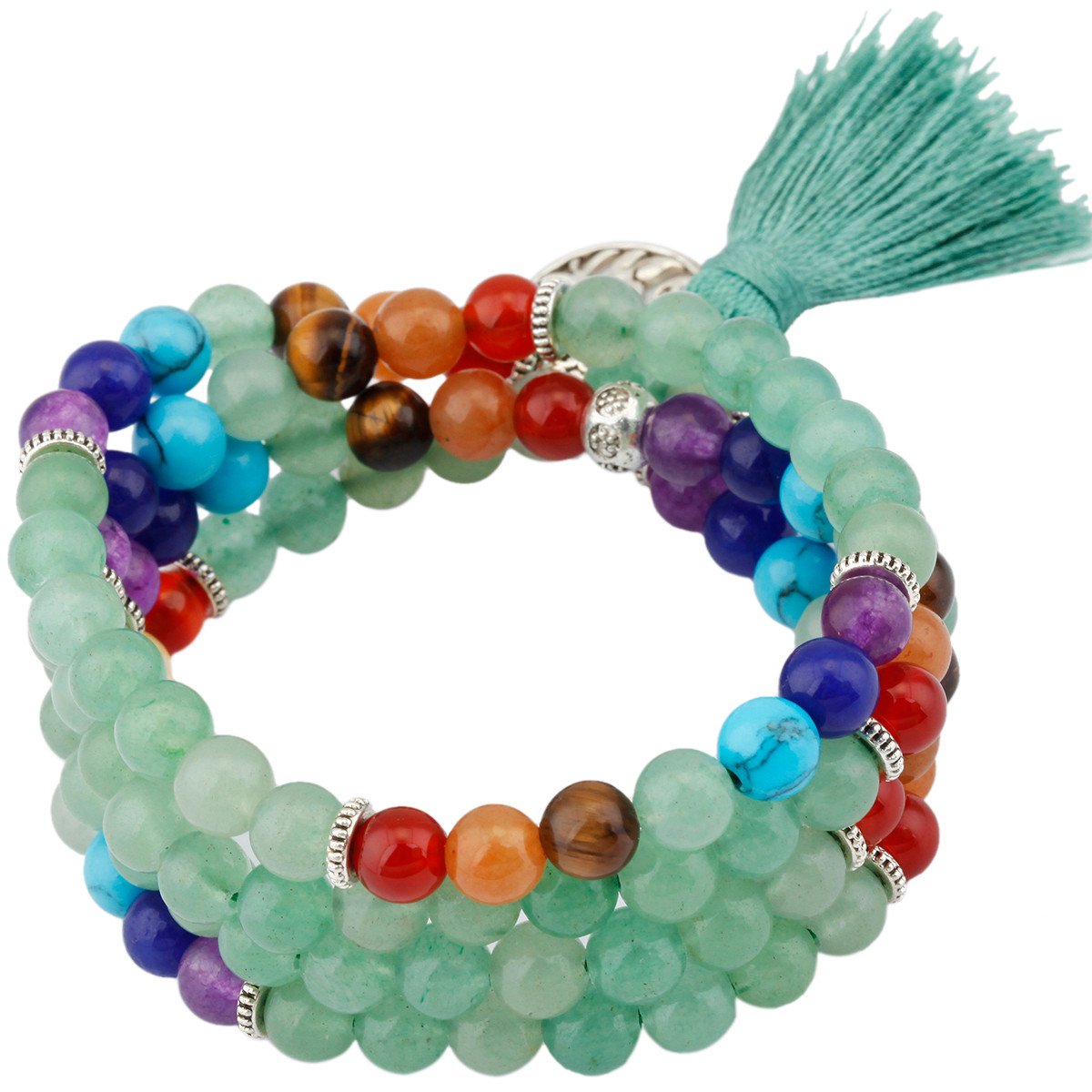 KYEYGWO 108 Prayer Mala Beads Wrap Wrist Bracelet for Women & Men, Tibetan Buddhist Meditation Stone Necklace for Unisex Elastic, Green Aventurine