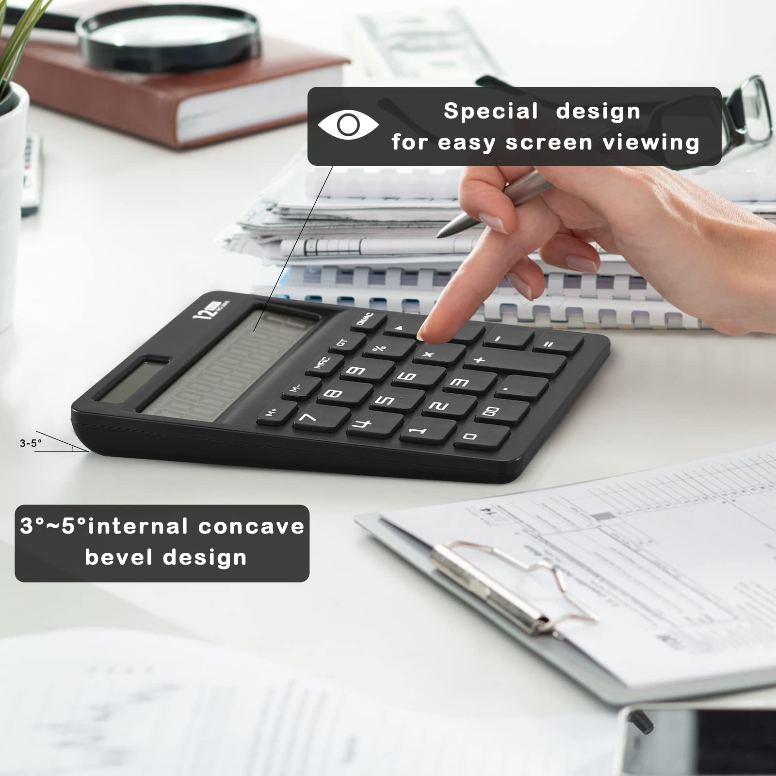 EooCoo Basic Standard Calculator 12 Digit Desktop Calculator with Large LCD Display for Office, School, Home & Business Use, Modern Design