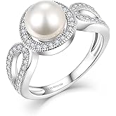 JO WISDOM Women's 925 Sterling Silver Cubic Zirconia Infinity Pearl Ring With 7.5mm White Freshwater Cultured Pearl