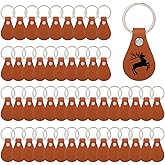 PEOVLVN 50 Pcs Leather Key Fob Kit, Rectangular Leather Keychain Blanks with Keyrings Engraving Blanks Key Chains for DIY Crafts Pet Tags Keychain Making (Brown)