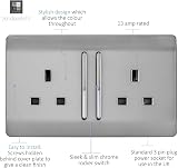 Trendi Switch 2 Gang 13A Plug Socket Steel ART-SKT213L Screwless Faceplate view 3