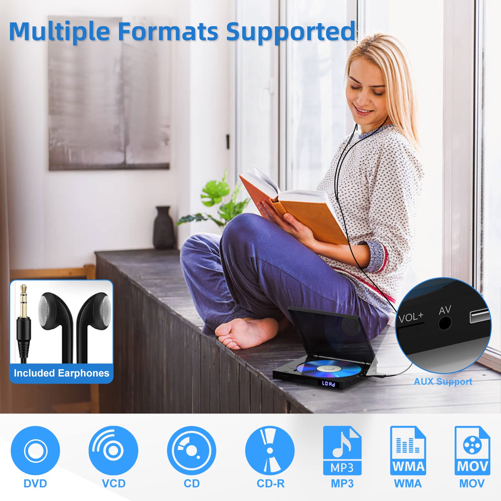 Small DVD Player with HiFi Speaker,Region Free HDMI DVD Players for TV with Earphone Remote Control,Compact DVD Player Built-in PAL/NTSC USB Port,Black