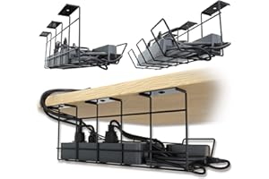 Compact Under Desk Cable Management Tray - Cable Organizer for Wire Management, Desk Wire Organizer, Cable Tray - Black Set o