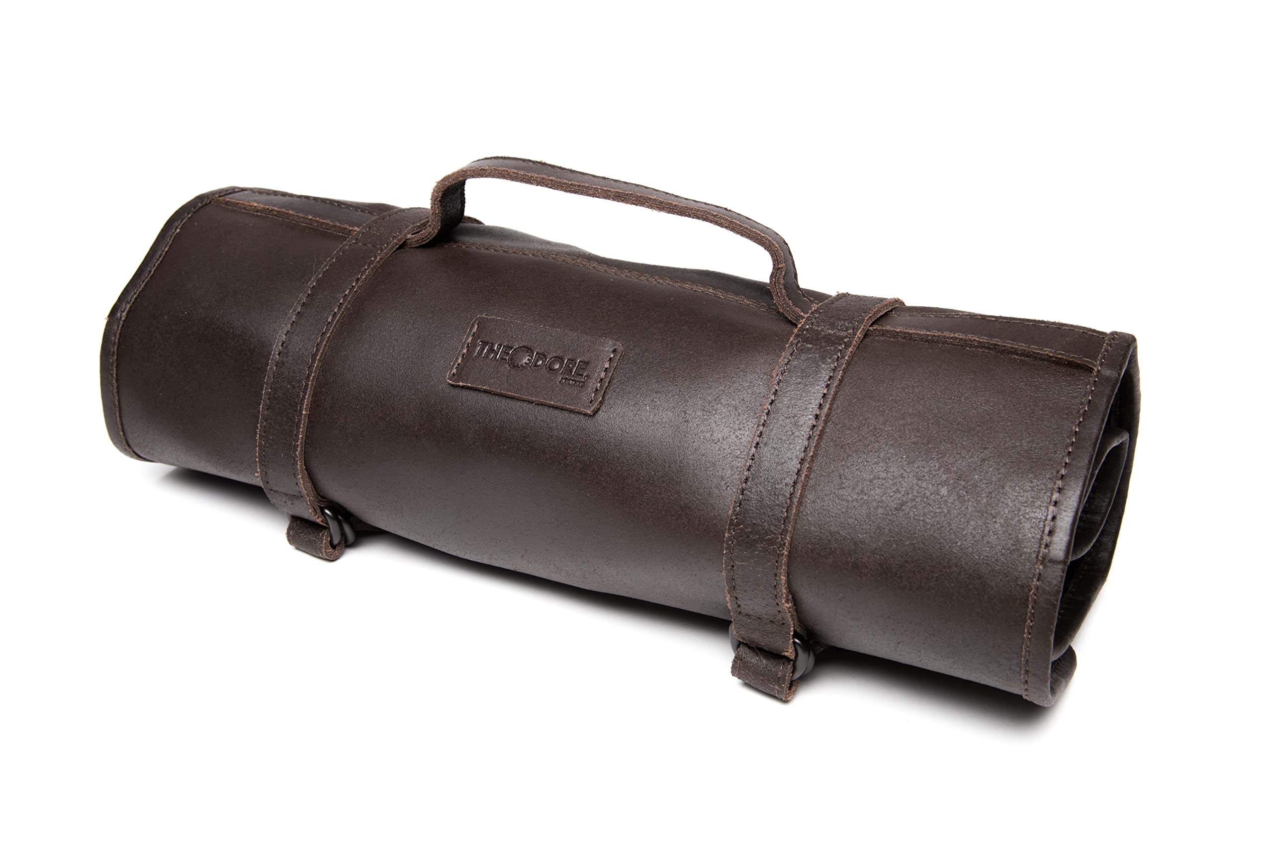 THEODORE Leather Tool Roll - Chisel Organizer Bag - 18 pouch pockets – Storage Roll– Brown Genuine Leather