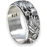 Handmade Raven and Skull Band Ring, Gothic Men Ring, Biker Ring, 925 Sterling Silver Ring, Mythological Ring