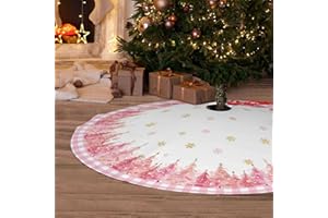 YZCOMEON Christmas Tree Skirt Buffalo Plaid Xmas Tree Skirts Mat Rustic Vintage Farmhouse Christmas Decoration for Merry Christmas Holiday Party Indoor Outdoor (Pink Buffalo Plaid, 36in)