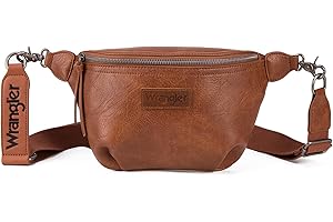 Wrangler Large Fanny Packs for Women Waist Bag Travel Belt Bags Crossbody Sling Purse Brown