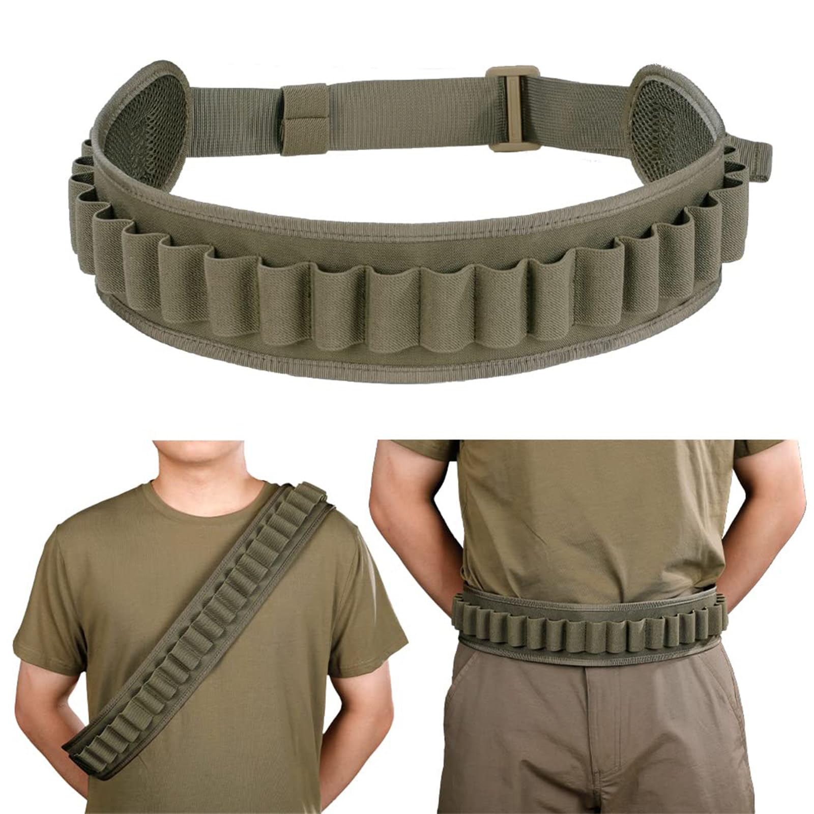 EXCELLENT ELITE SPANKER Shotgun Shell Belt, 24 Rounds Shotgun Cartridge Pouch Bullet Belt Shotgun,Nylon Ammo Carrier Ammo Holder for Tactical Hunting(Ranger Green)