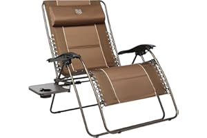 TIMBER RIDGE Oversized Zero Gravity Chair, 33In Wide XXL Zero Gravity Reclining Chair with Side Table, Full Padded Lounge Chair for Outdoor Camping Patio Lawn, Heavy Duty Supports 500lbs, Brown-1 Pack