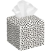 Polka Dot Black Circle Tissue Box Cover Square,Abstract Round Brush Strokes Tissue Box Holder Waterproof Leather Facial Paper Organizer Dispenser for Bathroom Home Car Nightstand Vanity Desk
