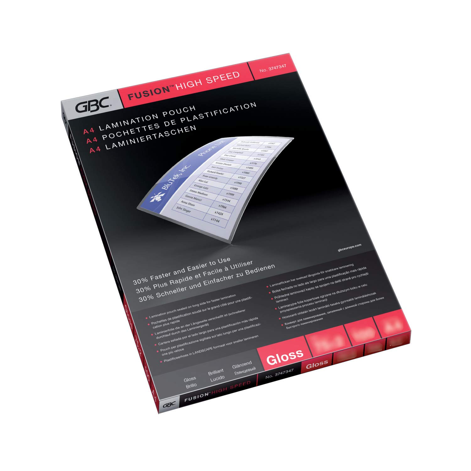 GBC A4 2x100 Micron HighSpeed Gloss Laminating Pouches, Pack of 100, 3747525