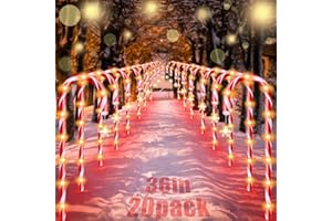 OVVNYXE 20 Pack 36" Candy Cane Lights Outdoor Pathway with Timer 6/18H, Real 30" (36" with Stake) Tall Candy Cane Pathway Lights, 62FT Christmas Decorations Outside, 8 Modes Warm LED Lights with Snowflake