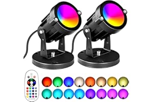 AOAXL 5W RGBW Landscape Lights, 16 Color Changing Spotlight 110V 120V Outdoor Landscape Lighting with Remote for Yard Garden Pathway(2 Pack with Base and Stake)