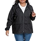 American Trends Women Plus Size Light RainCoat Jackets Packable Hooded Waterproof Windbreaker for Women