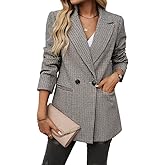 uhbkezy Womens Casual Blazer Open Front Long Sleeve Lapel Houndstooth Jacket Plaid Blazers Bussiness Work Office Suits