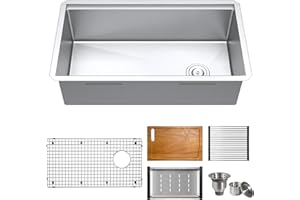 32 inch Workstation Kitchen Sink, TECASA Undermount Deep Single Bowl, Stainless Steel with Integrated Ledge and Accessories, World-class Manufacturing Standard (32" x 18" x 10")