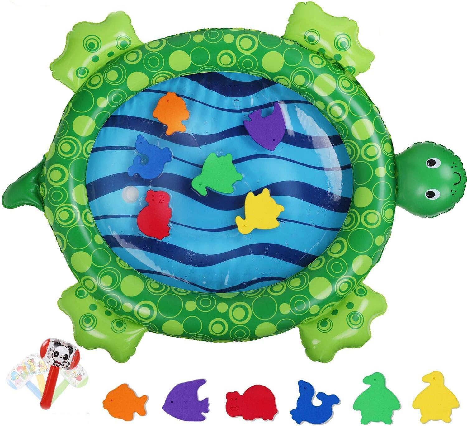 lenbest Turtle Tummy Time Water Mat 80*56cm, Inflatable Premium Baby Water Play Mat Sensory Infant Toys for Activity Centers - Stimulation Growth - with Inflatable Hammer - Can Add Cold or Warm Water