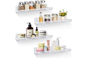 LUSCREAL 4 Pack Floating Shelves for Wall Storage, 15" Bathroom Wall Shelves, Acrylic Shelves for Room Wall Decor, Bedroom, Kitchen, Living Room, Clear Grain