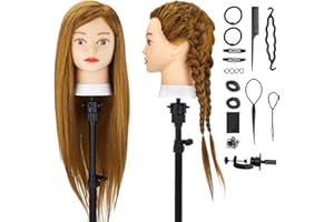 SZCY LLC Mannequin Head with Hair 80% Human Hair Straight 24-26" Doll Head with Hair Cosmetology Mannequin Head Human Hair for Hairdresser with Clamp Holder and Tools