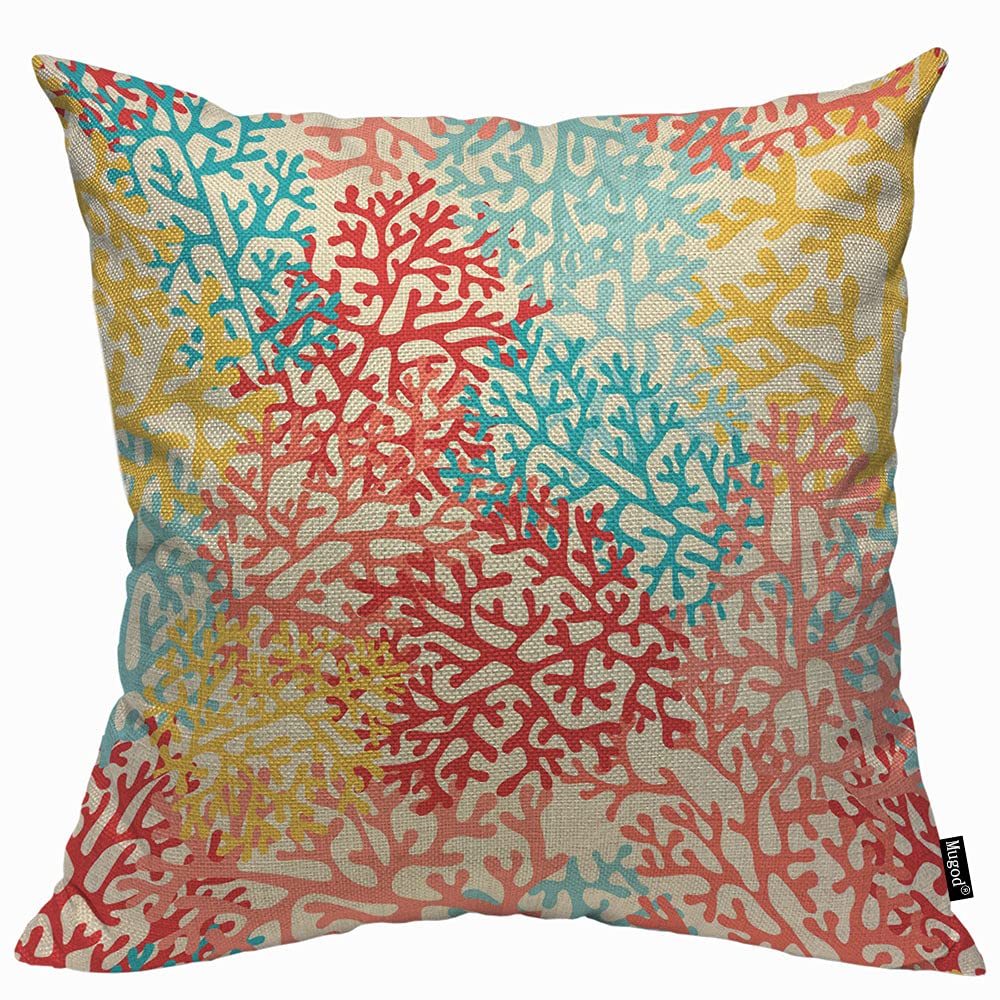 Mugod Corals Colorful Artwork Cushion Cover Throw Pillow Covers Light Blue Orange Red Blue Pillow Case for Men Women Decorative Home Sofa Chair Couch 45x45cm/18x18 Inch