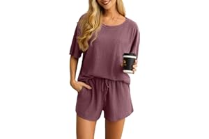 VINTATRE Pajama Sets for Women Waffle Knit Lounge Set 2 Piece Outfits Loungewear Sweatsuit with Pockets