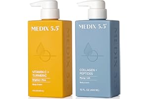 Medix 5.5 Vitamin C Lotion + Collagen Cream Anti Aging Moisturizer Skincare Set, Collagen Lotion Targets Wrinkles, Sagging Skin, Crepey Skin, Vitamin C Cream Brightens & Hydrates Dry Skin, Bundle