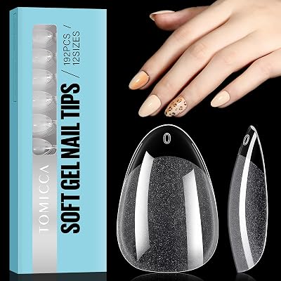 TOMICCA Almond Shaped Short Nail Tips 192Pcs Half Matte Full Cover Clear Nails