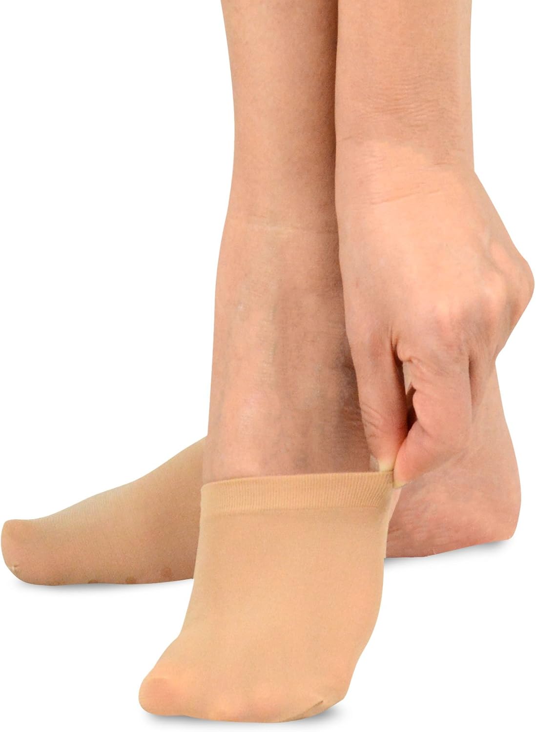 TeeHee Womens Seamless Toe Topper Liner Socks 5-Pack with Non-Skid Bottom (Pale Beige-Black) at  Women’s Clothing store