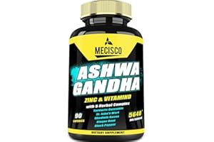 MECISCO 8in1 Organic Ashwagandha Supplements for Men & Women 3 Month Supply - 5640mg with Zinc, VitaminD, Turmeric, St John's Wort, Rhodiola Rosea, & More - Support Body, Immune, Mood & Strength - 90 Counts