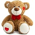 BEJOY Teddy Bear Stuffed Animal Plush Bear with Red Bow and Hearts Holiday Toy Gift 24 inches Brown