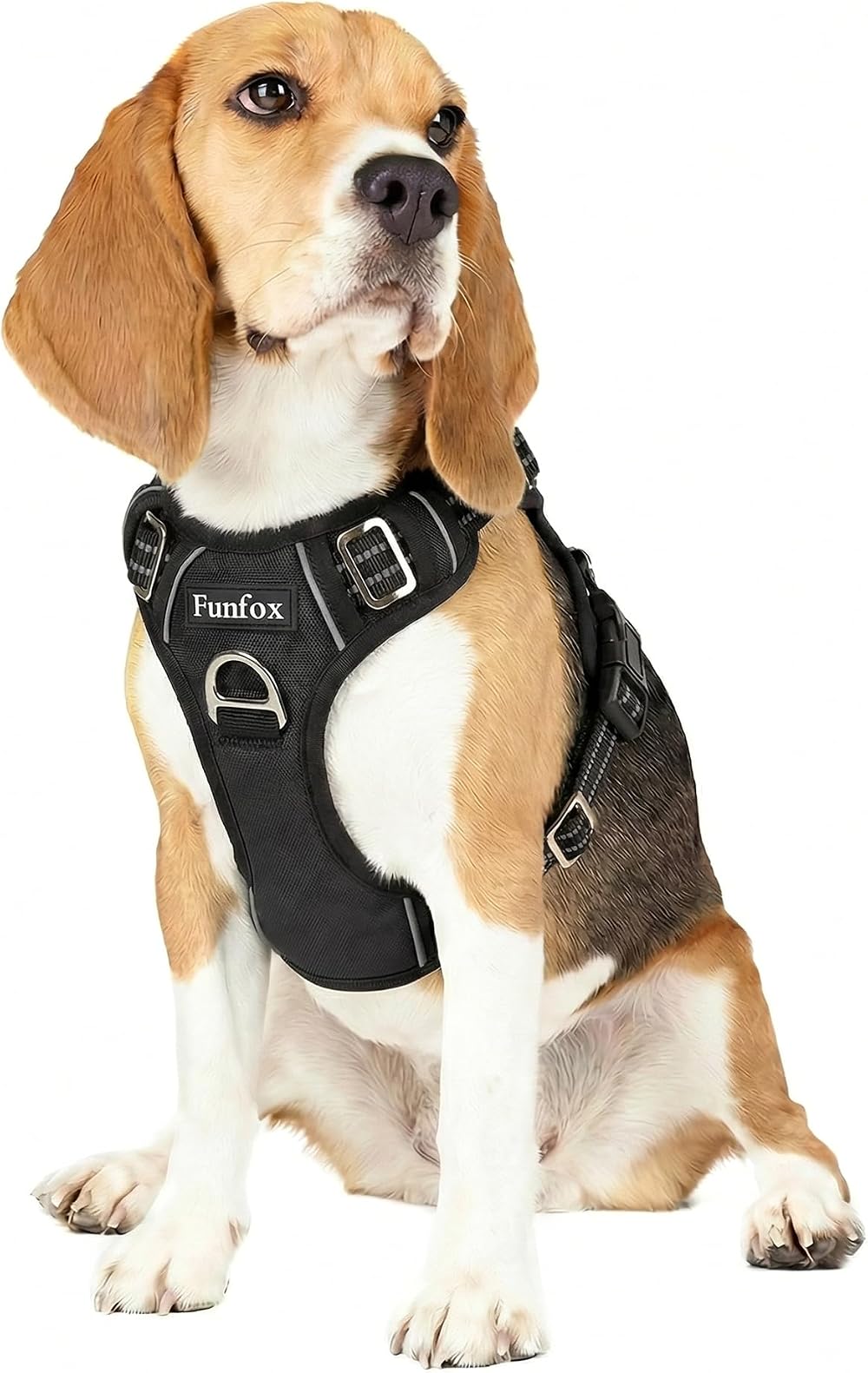 Funfox Dog Harness Medium No Pull Front Clip Reflective Adjustable Vest Black