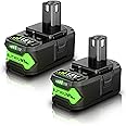 2Pack 8.0Ah 18Volt Replacement for Ryobi 18V Battery Lithium ONE+ Plus P108 P102 P103 P104 P105 P107 P109 P122 PBP005 PBP004 PBP003 PBP002 RB18L50 BPL1820 Cordless Power Tools with LED Indicator