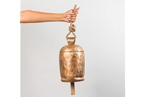 LIMBAD Metal Indian Giant Cow Bells Huge Vintage Handmade Rustic Inspired Meditation Decorative Cow Bell with Jute Hanging Rope (11 INCH Long Bell)