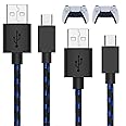 TalkWorks Fast Charge USB-C Charger Cable for PS5 Controller - 10 Feet Long, Heavy-Duty Braided Type C Cord Charging Compatible with Sony PlayStation 5 - Black-Blue (2 Pack)