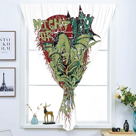 Amazon Iprint 遮光ウィンドウカーテン フリーパンチマジックステッカーカーテン 吸血鬼 夜の天使 魔術的ゾンビ 狩猟 フリーキースカリー ナイトメア イメージ グリーン レッド ブラック ペーストスタイル リビングルーム W51xl71inch Nbbe Ymscl K130xg180