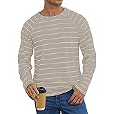 PRETTODAY Men's Striped T Shirts Raglan Long Sleeve Crew Neck Tee Casual Basic Blouse Tops
