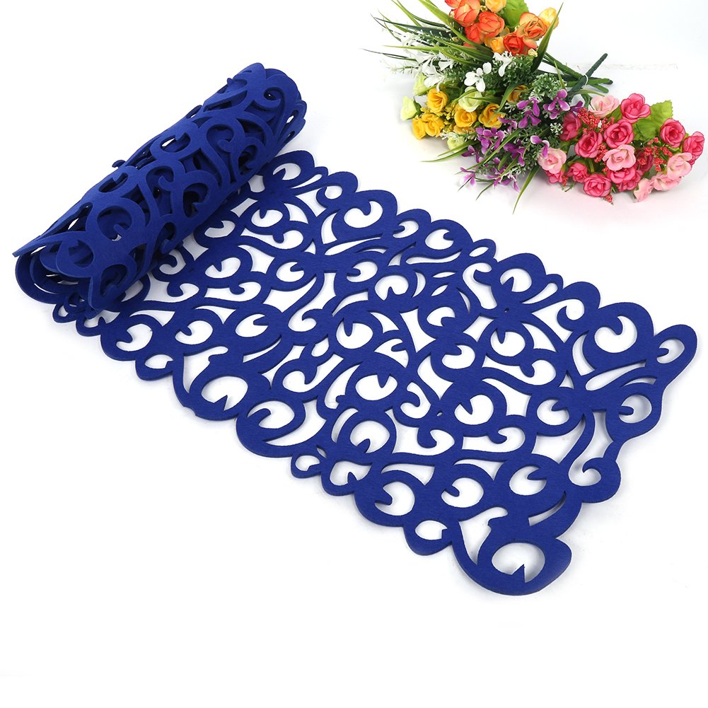 table runnerFelt Table Runner, Hollow Flower Design Tablecloth Table Mats Table Placemats Coasters Can Be Used As an Accessory for your Dining Room Decoration, Washable, 100 x 30 cm royal