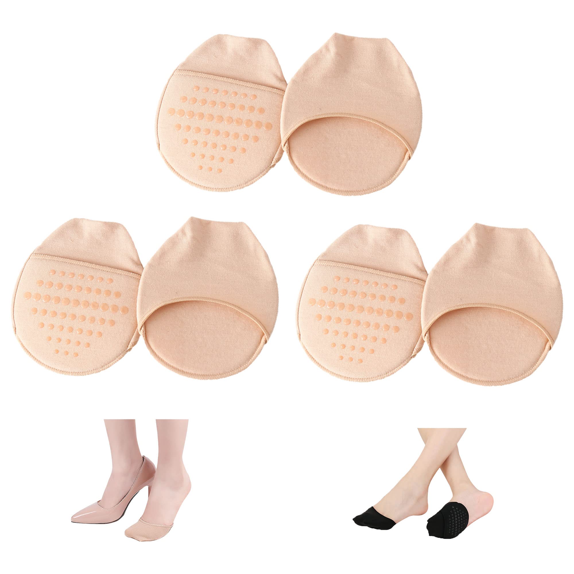 Photo 1 of SooGree Ball of Foot Cushion Socks Women's Toe Cover with Padding Toe Topper Liner Socks No Show Half Socks with Sponge Cushion Beige-3 Pairs